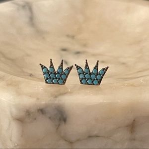 Rose gold sterling silver 925 vermeil Turkish turquoise crown stud earrings stud